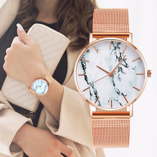 Fashion Rose Gold Mesh Band Creative Marble Female Wrist Watch Luxury Women’s Watches Gifts Relogio Feminino